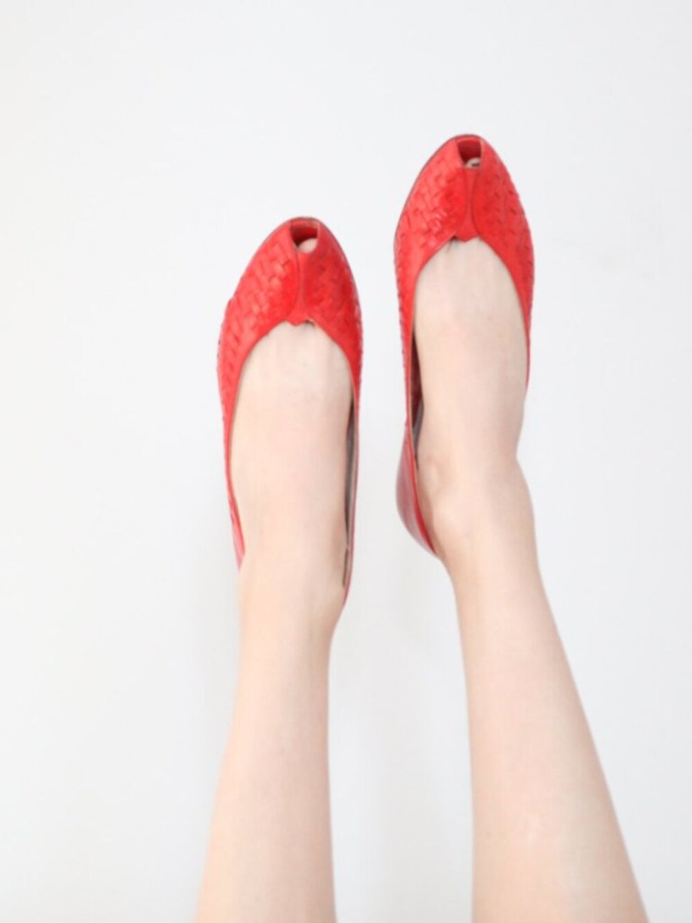 Red leather vintage peep toe shoes (7.5)